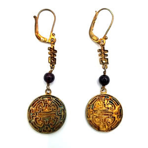 VINTAGE CHINESE Filigree Silver Gilt Drop Pierced Earrings Ornate